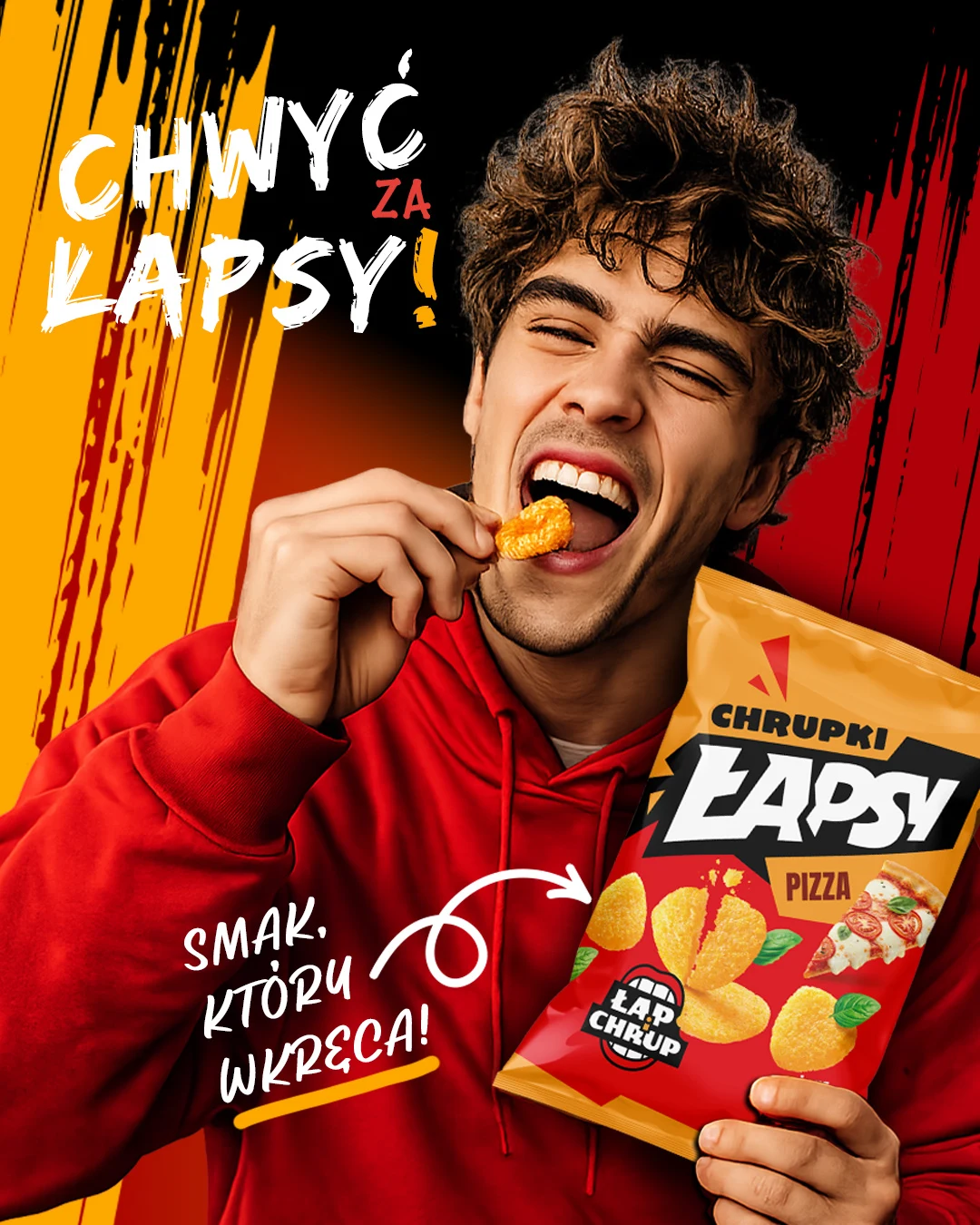 Łapsy: kreacja z bohaterem i opakowaniem produktu